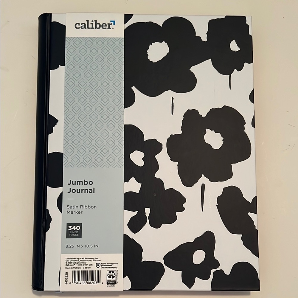 Caliber jumbo journal 8.25”x10.5” 340 lined pages hardcover black white poppies